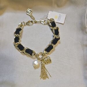 New Kendra Scott Everleigh Gold Chain and Black Bracelet In